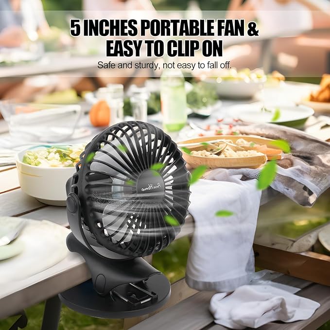 Portable Clip Fan Battery Operated, 3 Speeds USB Rechargeable Mini Table Fan - Image 6
