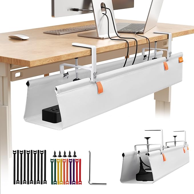 No Drill Under Desk Cable Management Tray, Fabric Cable Management by SUREUP9