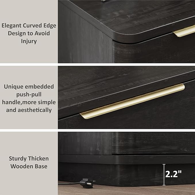 Black Nightstands Set of 2, Bedside Table - Image 8
