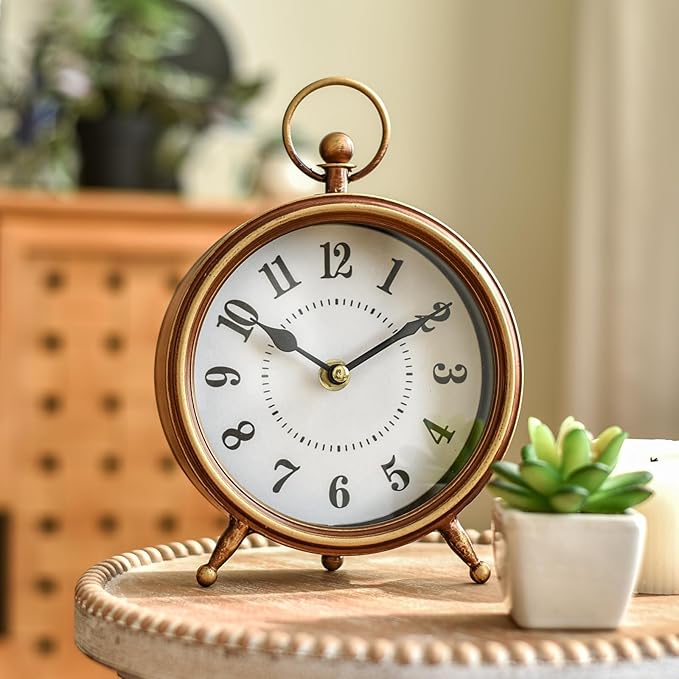 Small Gold Table and Shelf Desk Clock, Vintage Small Table Clock on Stand - Image 3