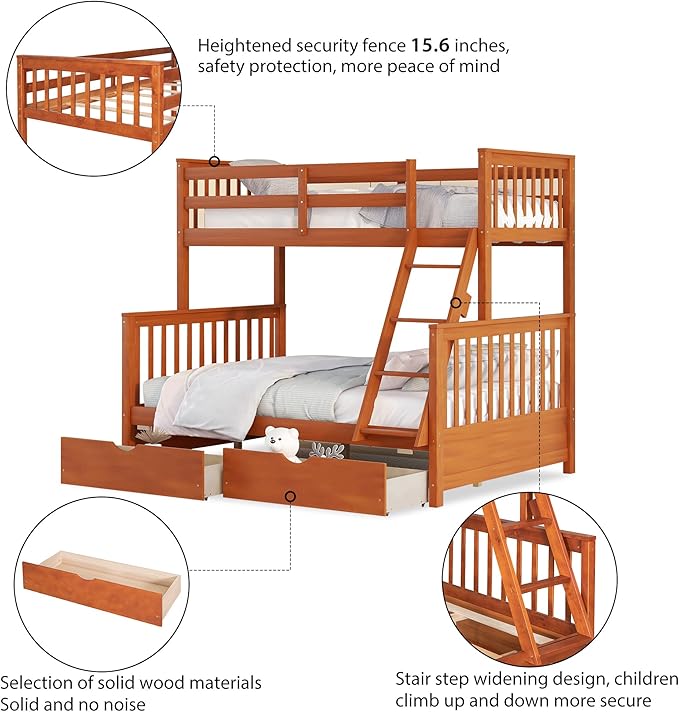 Merax Wood Bunk Bed with Drawers, Convertible Wood Bunk Bed with Ladders and - Image 5