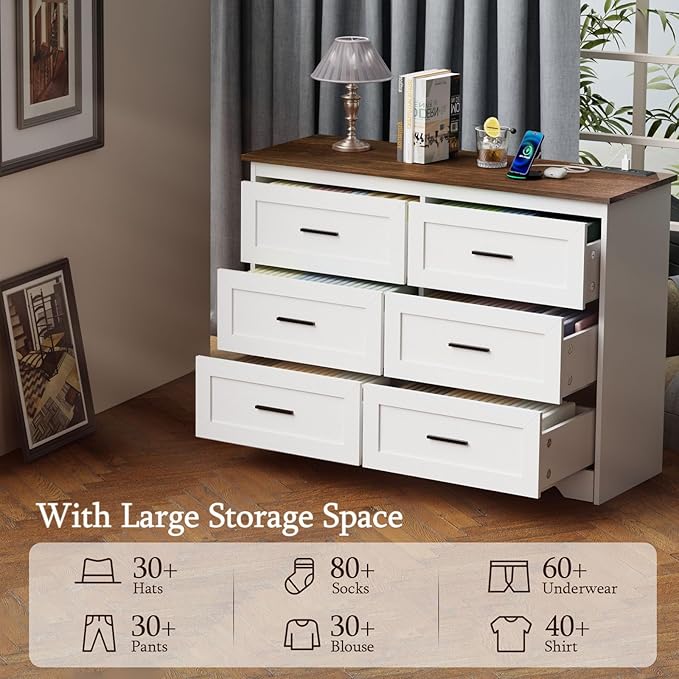 GEPELCN Farmhouse Dresser for Bedroom 6 Drawers Dresser - Image 7