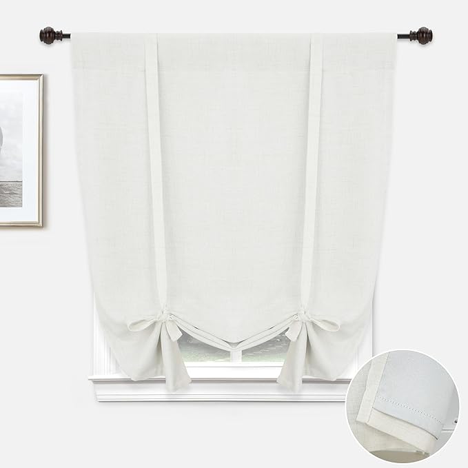 DriftAway Double Layer Linen Blackout Tie Up Curtains Thermal Insulated Fully by DriftAway