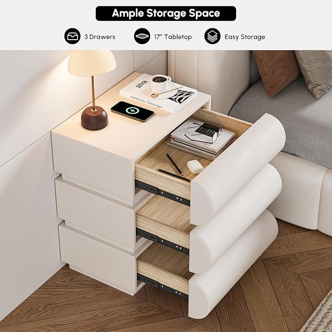 homary Smart Nightstand with Wireless Charging, USB & Type-C Ports – Modern Off - Image 9