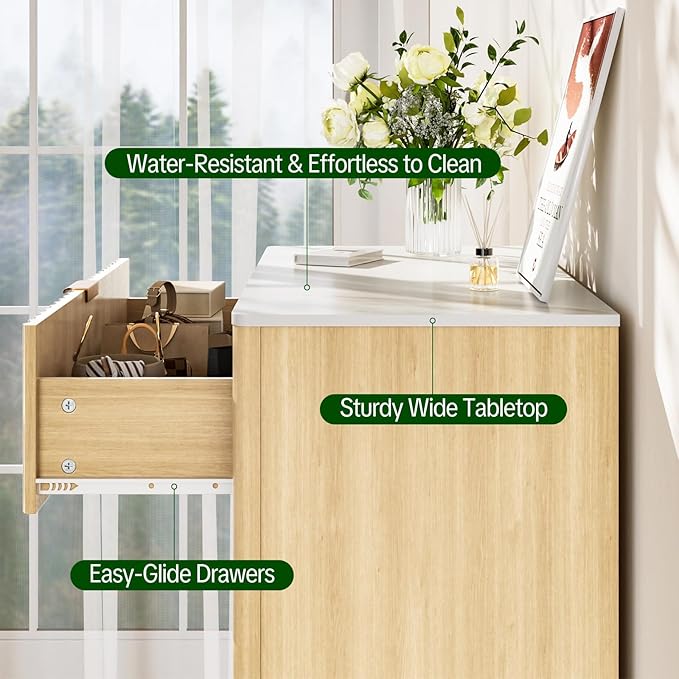 Fluted 5 Drawers Dresser, Wood Storage Organizers - Image 5