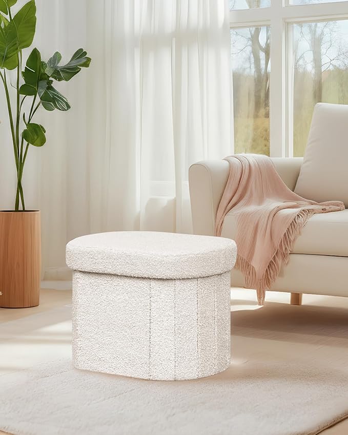 B FSOBEIIALEO Storage Ottoman for Dorm Room, Boucle Folding Storage Ottoman - Image 7