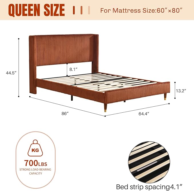 PINJU Queen Size Bed Frame, Upholstered Platform Bed - Image 2