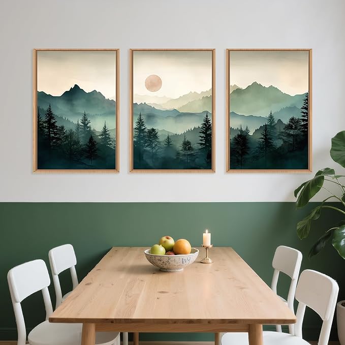 LHIUEM Large Boho Mountain Framed Wall Art Set, Abstract Nature Sunrise Artwork - Image 3