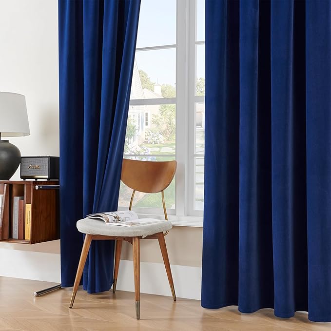Joydeco Royal Blue Velvet Curtains 63 Inches Long, Luxury Grommet Blackout - Image 8