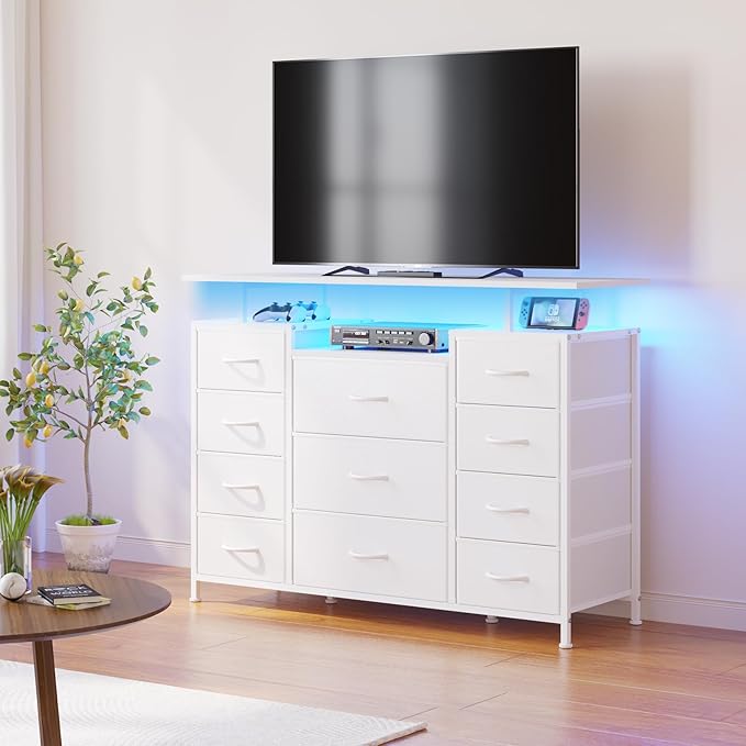 LUMTOK 11 Drawers Dresser with Fabric Drawers, Charging Station, LED Lights and - Image 5