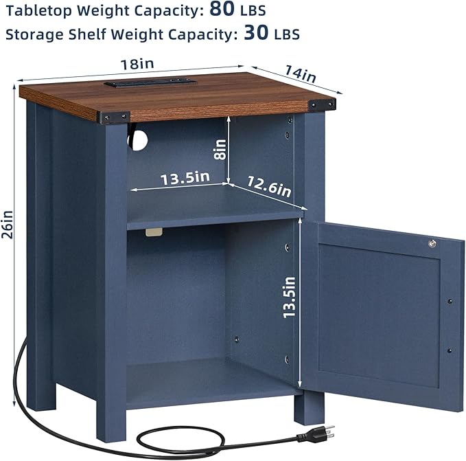 Joaxswe Night Stand Set of 2, 18 Inch Farmhouse Nightstand - Image 3