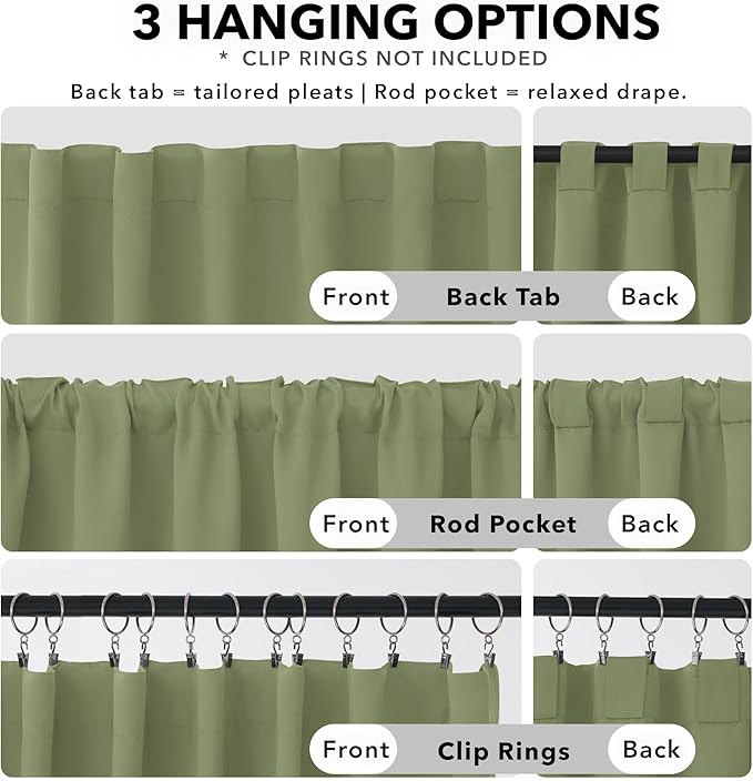 Deconovo Blackout Curtains, Thermal Insulated, W52 x L63 2 Panels, Back Tab - Image 2