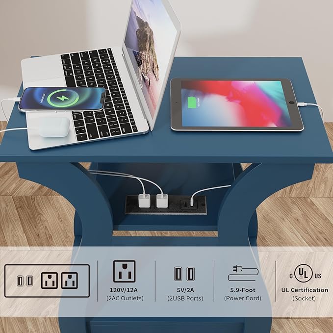 End Table with Charging Station, Side Table with USB Ports and Outlets - Image 6