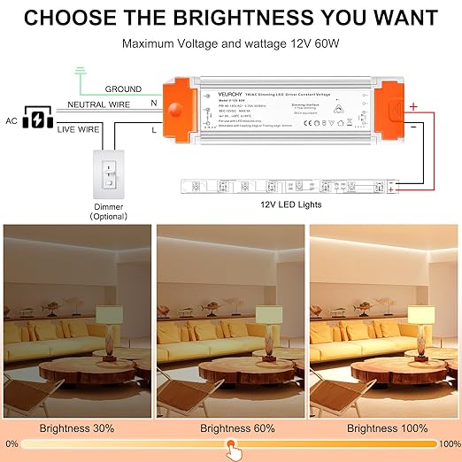 60W Dimmable LED Driver 12V DC Triac Constant Transformer, 120V AC to 12 Volt - Image 5