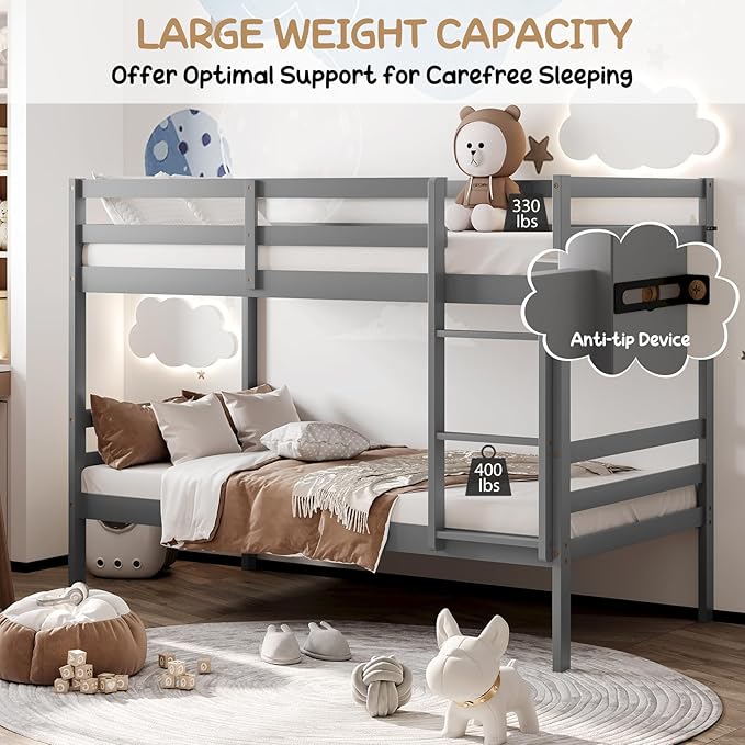 KOMFOTT Wood Bunk Bed Twin Over Twin, Bunk Bed - Image 7