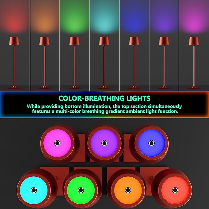 Modern LED Color-Changing Cordless Table lamp, 7 Colors, metal Shade, Touch - Image 5