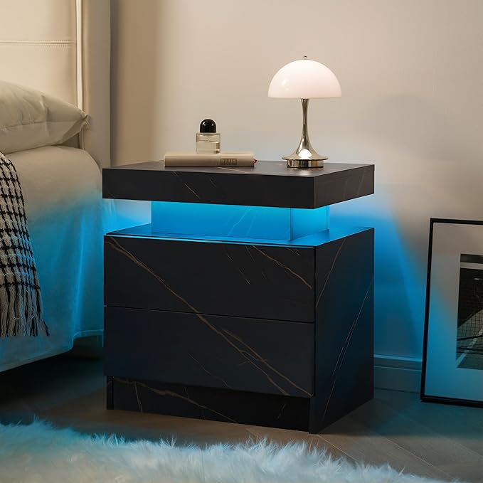 LED Bedside Table with 2 Drawers, Modern Nightstand Cabinet - Image 6