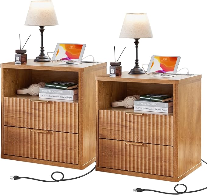 LEYAOYAO Fluted Farmhouse Nightstand Set of 2 by LEYAOYAO-Findtheshiningpointofyourideallife%EF%BC%81