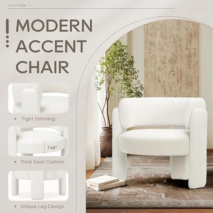 COLAMY Modern Accent Chairs Set of 2, Upholstered Barrel Chairs, Comfy Sherpa - Image 4