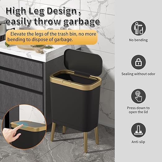 Procade Office Trash Can with Lid, Modern Narrow Garbage Can with Legs - Image 4