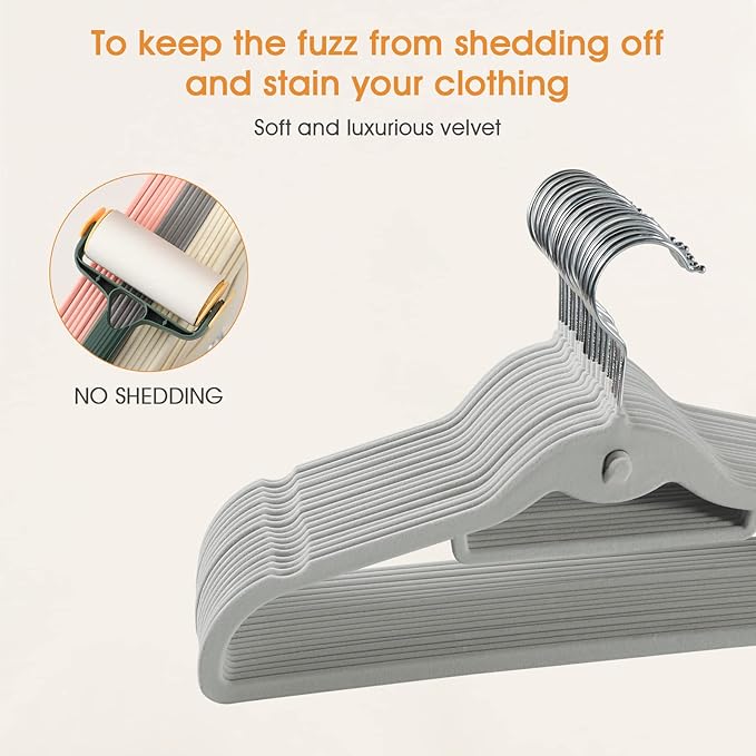 Velvet Clothing Hangers Slim Stackable Non-Slip Grey Suit Hanger Space Saving - Image 7