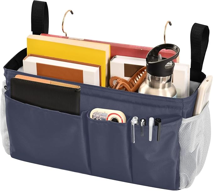 KOPIRIT Navy Grey Bedside Caddy Storage Bag Bedside Organizer - Image 3