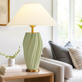 Modern Large Ceramic Table Lamps 24.5", Sage Green Plug in Table Lamp Decorative by Waikmdv