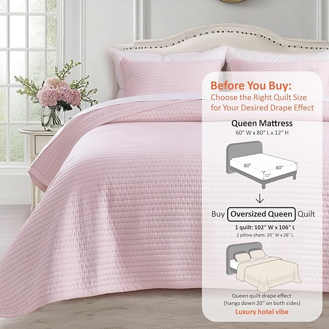 KASENTEX Oversized Queen Quilt Set 102"x106" – Soft Washed 3-Layer Lightweight - Image 3