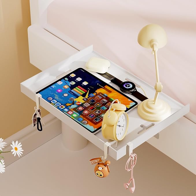 Foldable Bedside Shelf, Metal Clip-On Bed Tray Table - Image 2