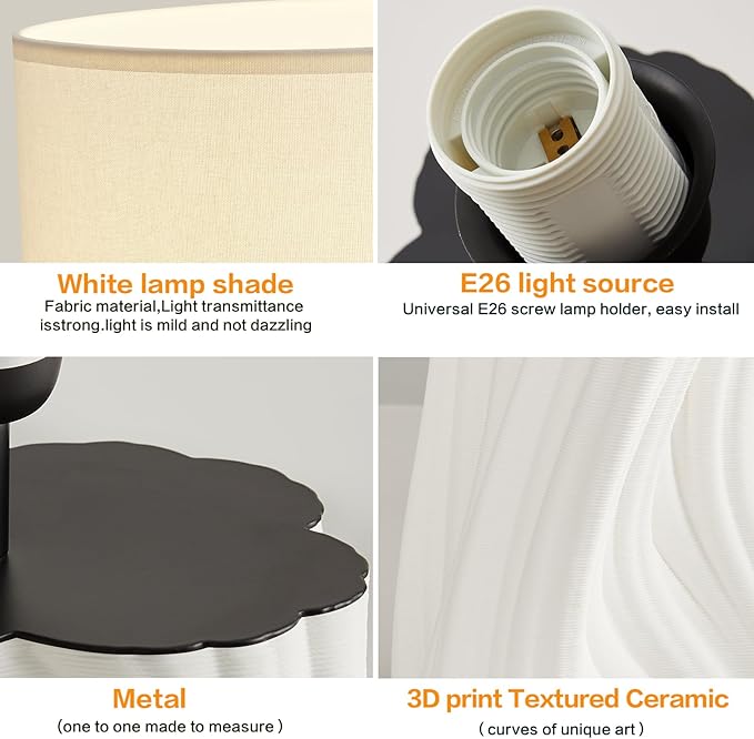 White Ceramic Table Lamps 21.5In Modern Plug in Table Lamp Bedroom Bedside - Image 4