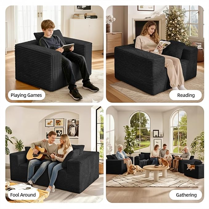3-Seater Deep-Seat Corduroy Lounge Sleeper Sofa - Image 8