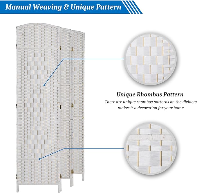 VINGLI 6-Panels Tall Rattan Room Divider, 6 FT Folding Privacy Screen, Indoor - Image 4