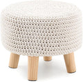 LGENHOOM Boho Ottoman Foot Stool Cotton Knitted Round Pouf Ottoman Foot Rest by LGENHOOMHandwovenNaturalWaterHyacinthBasket
