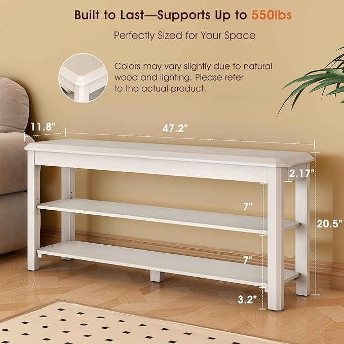 Shoe Rack Bench Seat Rubberwood 2-Tier Wooden Storage Bench 550lbs Compact - Image 2