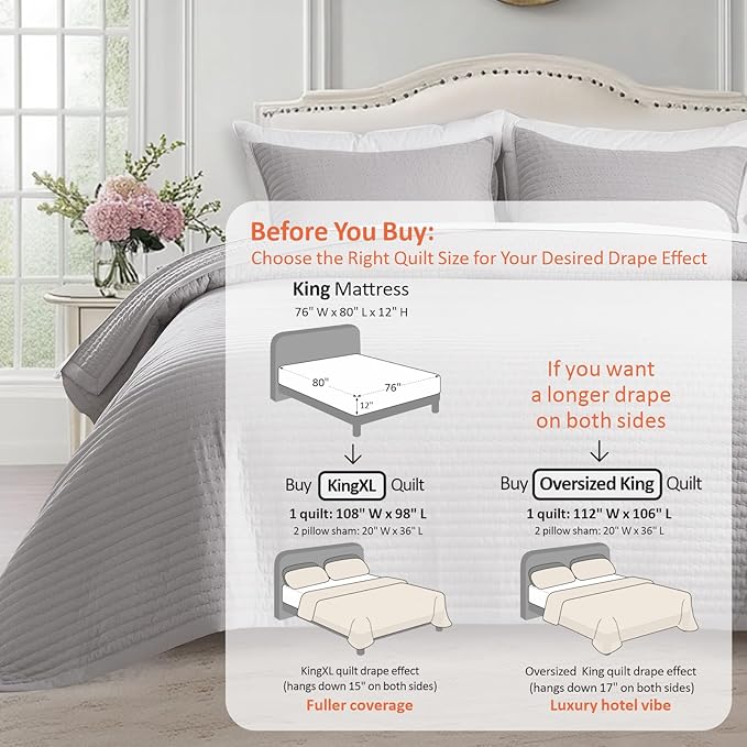 KASENTEX King XL Quilt Set 108"x98" – Soft Washed 3-Layer Lightweight Bedspread - Image 3