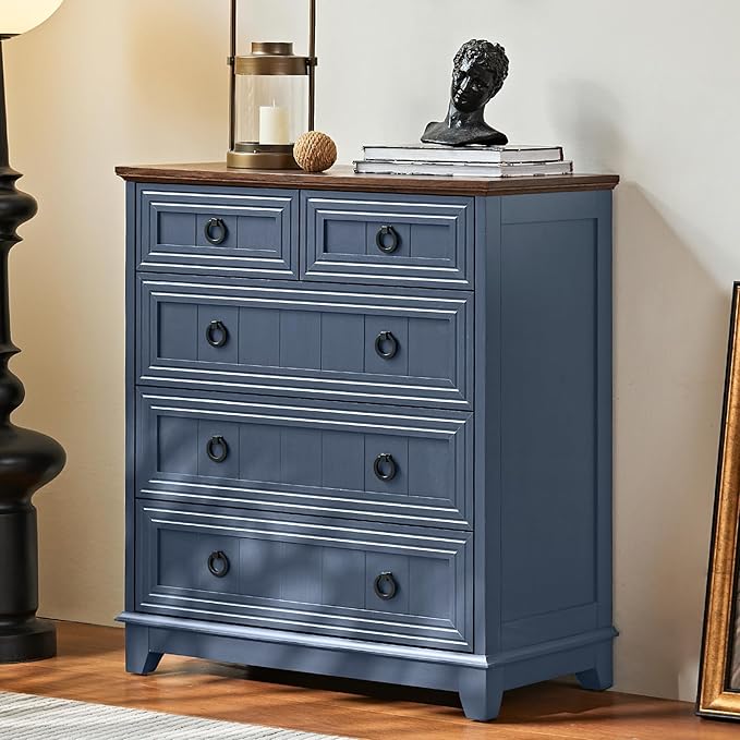 Farmhouse 5 Drawer Dresser for Bedroom Set of 2, 33.2" Tall Small Dressers & - Image 3