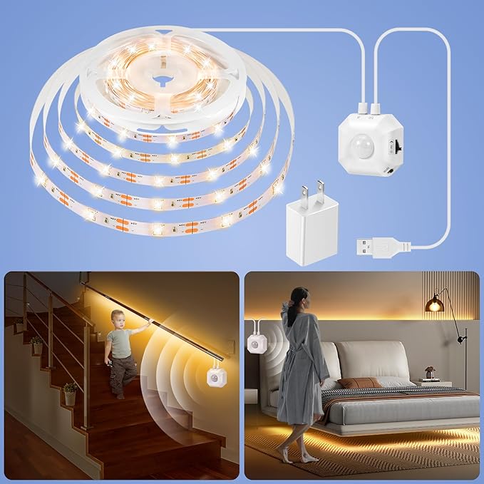 HOUHUI Motion Sensor Light Indoor Under Bed Lights, 16.4Ft Dimmable Motion by HOUHUI