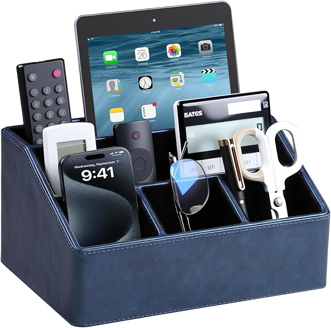 MEIBOOCH PU Leather Desk Organizer, Luxury Remote Control Holder by MEIBOOCH
