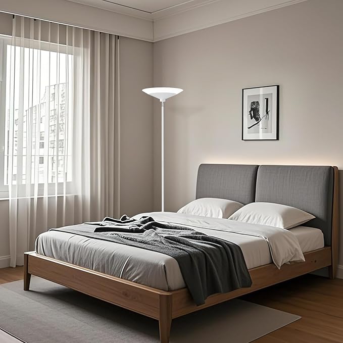 SIBRILLE White Torchiere Floor Lamp - 30W Dimmable LED Standing Lamp - Image 7