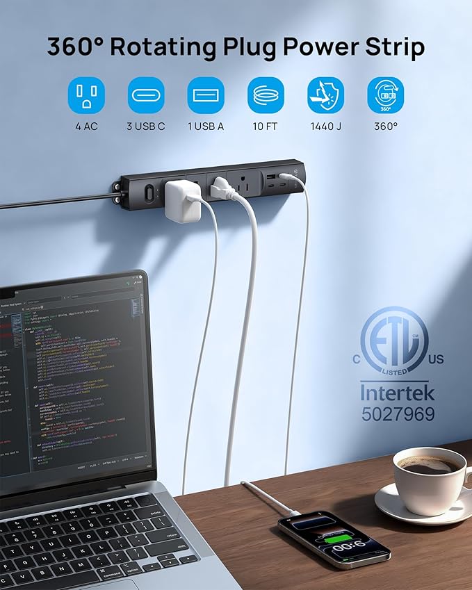 TROND 360° Rotating Plug Surge Protector, Power Strip - Image 6