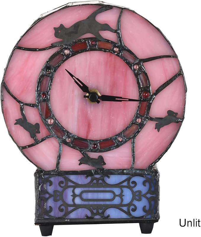 Bieye L10911 Cat and Mouse Tiffany Style Stained Glass Desk Clock Table Lamp - Image 7