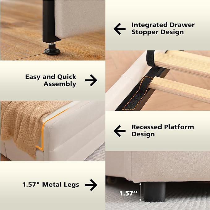 VELOCAVA Full Size Upholstered Platform Bed Frame - Image 4