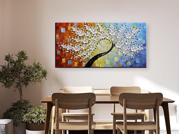 YaSheng Art -hand painted White Flowers Paintings Oil Painting On Canvas - Image 2