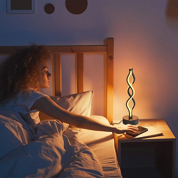 NUÜR Infinity Spiral LED Table Lamp Black, Dimmable Metallic Bedside Lamp - Image 3