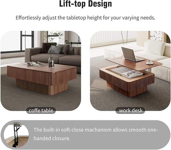 LKTART Lift Top Coffee Table for Living Room, Accent Fluted Coffee Table - Image 7