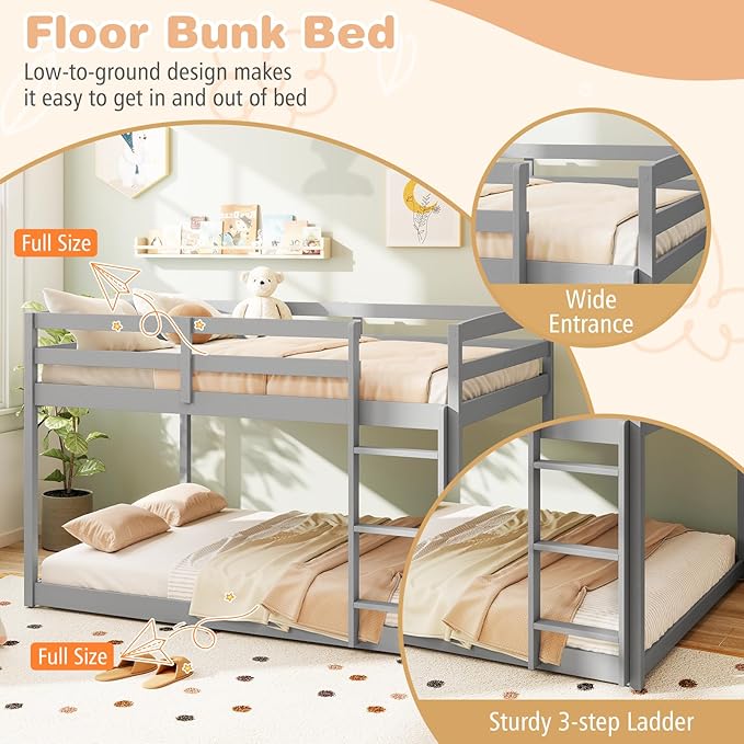 KOMFOTT Low Bunk Bed Full Over Full, Solid Wood Full Bed Frame - Image 6