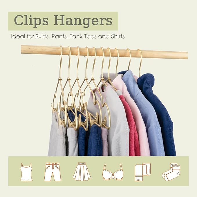 16.5" Adult Gold Metal Clips Pants Coat Clothes Hangers, 30 Pack Coat Suit - Image 3