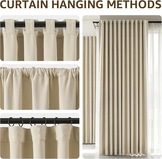 jinchan Chenille Blackout Curtains 84 Inches Long 2 Panels Beige Thermal - Image 3