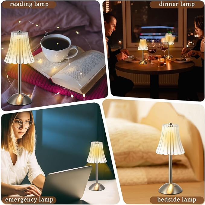 Liliful 2 Pcs Cordless Table Lamp Rechargeable Touch LED Small Gold Portable - Image 6