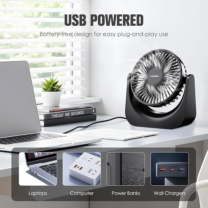TRILINK Small USB Desk Fan – 5-Speed Mini Table Fan - Image 6